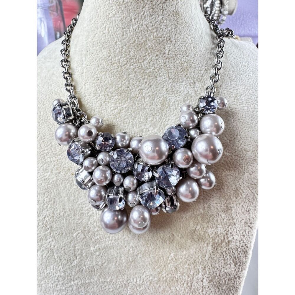 Zara Silver-Tone Pearl & Crystal Cluster Necklace